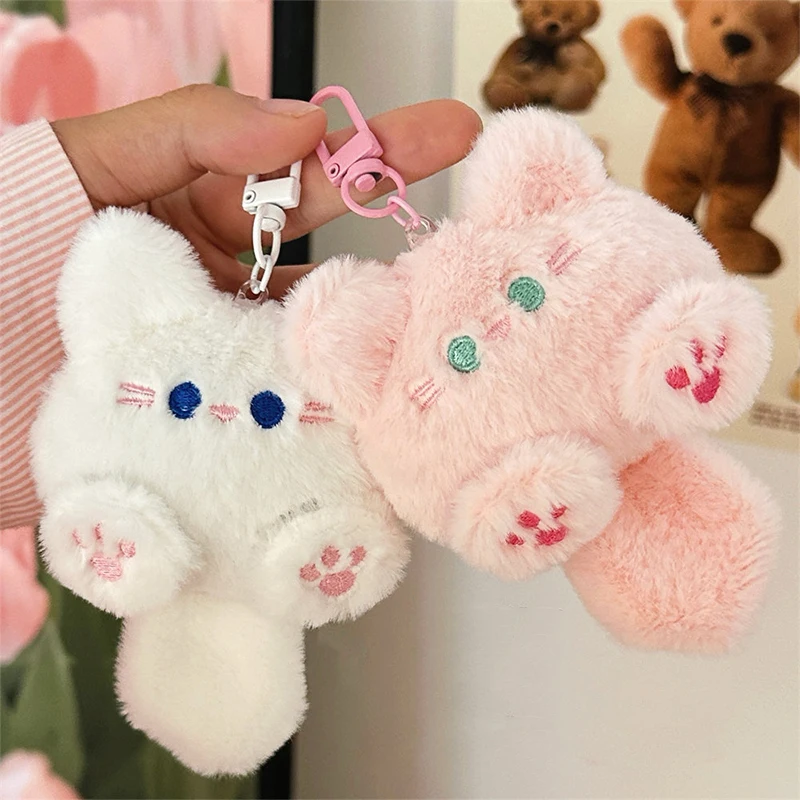 Cute Plush Long Tailed Cat Kitten Doll Pendant Keychain For Women Girls Backpack Car Keyring Bag Decorations Accessories Gift