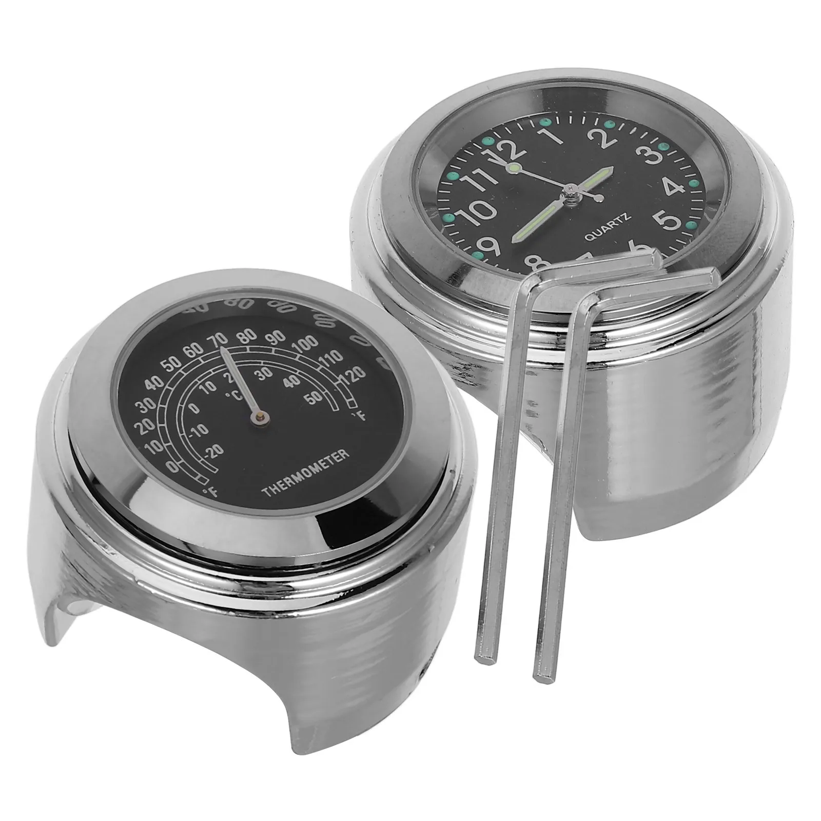 

2Pcs 22-25mm Motorcycle Clock and Thermometer Durable Waterproof Aluminum Corrosion Resistance Universal Fit