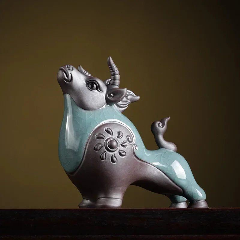 Lucky Mascot Cow Ceramic Ornament Office Living Room Bedroom Desktop Dining Table Wine Cabinet Creative Home Decoration Crafts