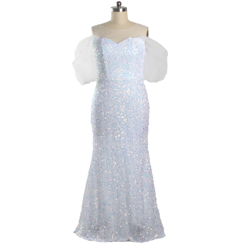 

Вечерние платья с круглым вырезом, короткими рукавами, молнией на спине, сексуальные белые блестки, юбка-годе, женское платье для вечеринки, A1998