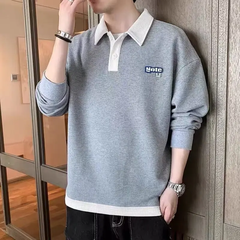 Men's Casual Loose Polo Sweatshirt 2026 Spring Autumn Trendy Simple Collar Top