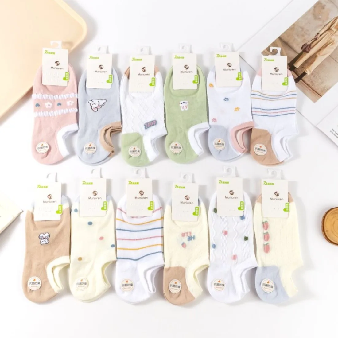 

10Pcs Sock Leisure Athletic Sports Crew Dress random Women Summer Thin Invisible Cute Striped Women sweat-absorbing Boat 8W63