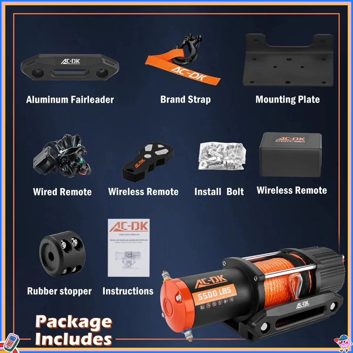 مجموعة الونش الثقيلة 5500 رطل: مقاومة للماء، حبل صناعي وجهاز تحكم عن بعد لاسلكي. احصل عليه لـ ATV/UTV، Truck، Jeep.