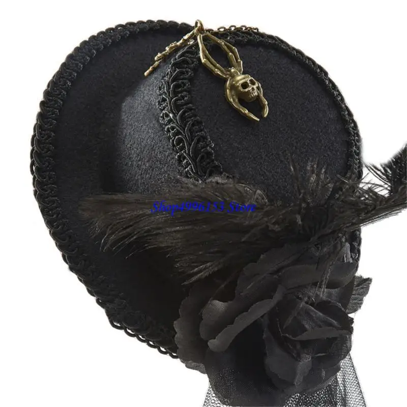 Q0KE Victorian Gear Decor  Small Fascinator Hat, Black Mesh Net Mini Top Cap with Invisible Hairpin for Stage Show Cosplay