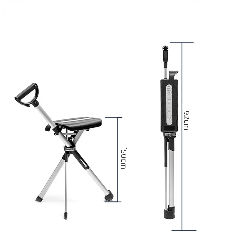 Aviation Aluminum Crutch Chair with Stool Can Sit Portable Multifunctional Cane Stool Elderly Folding Mobile Chair Walking Stick