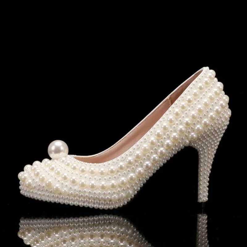 

Новые туфли на высоком каблуке 5 см/8,5 см с жемчугом, модные милые туфли с острым концом, белый жемчуг, свадебные туфли для подружки невесты, высокие каблуки 35-43