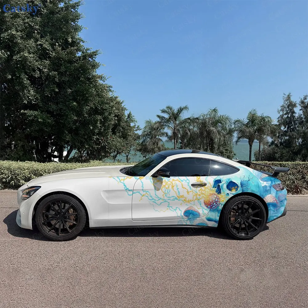 

Синие наклейки на боковые части автомобиля с изображением черепа и молнии, самоклеящиеся, из ПВХ, водонепроницаемые и устойчивые к царапинам, аксессуар для автомобиля, подарок