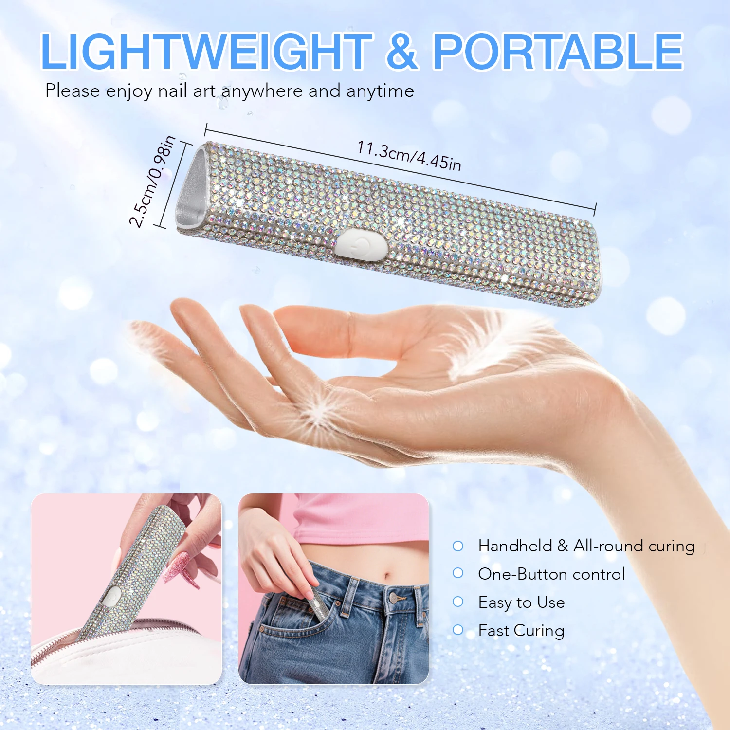 Mini Handheld UV LED-nagellamp Draagbare gel-nagellakdroger met diamantdecoratie 2 timerinstellingen Snel voor thuisreizen