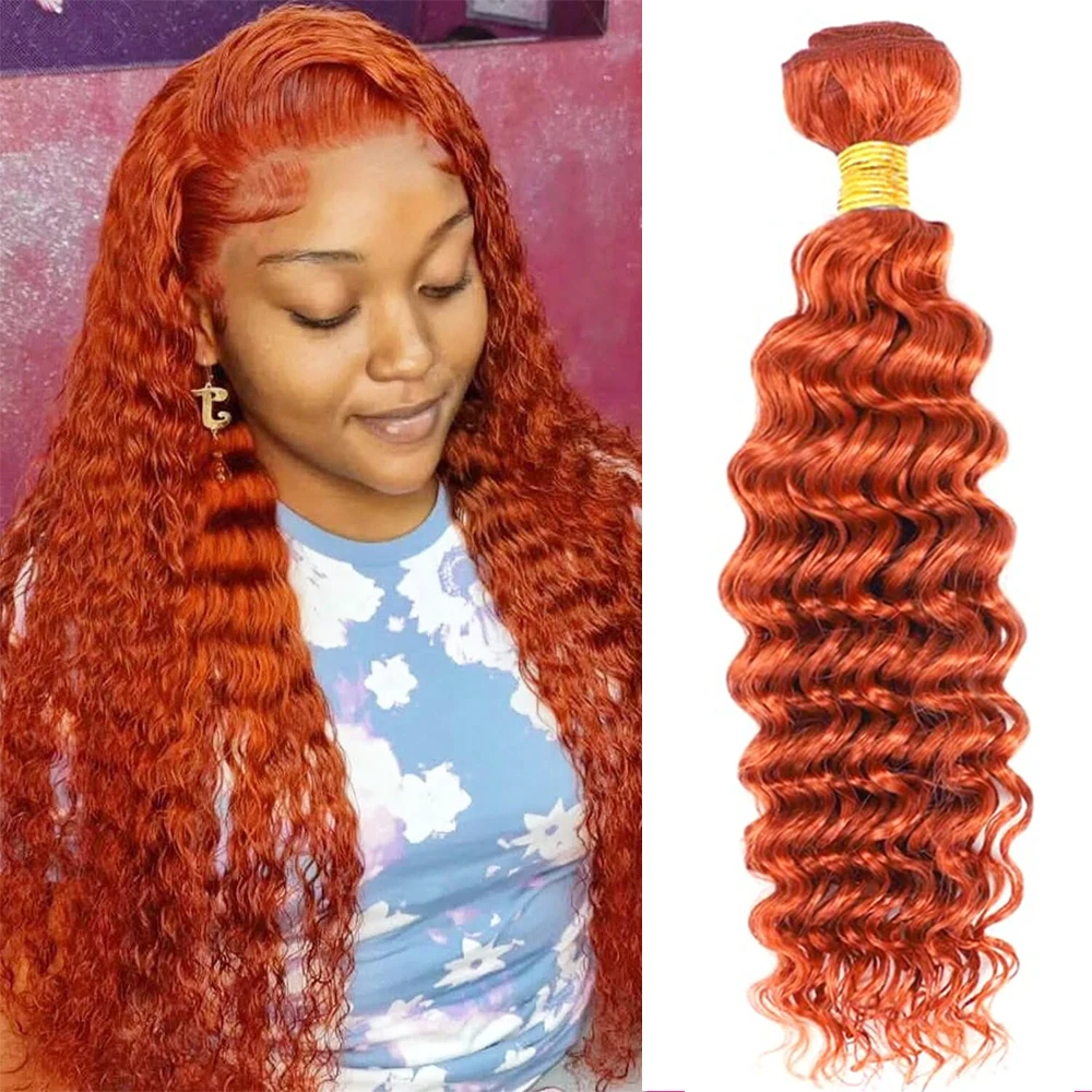 

Ginger Orange Bundles Human Hair Deep Wave Human Hair Bundles Orange Brazilian Virgin Remy Hair Extensions 1/3/4 Bundles