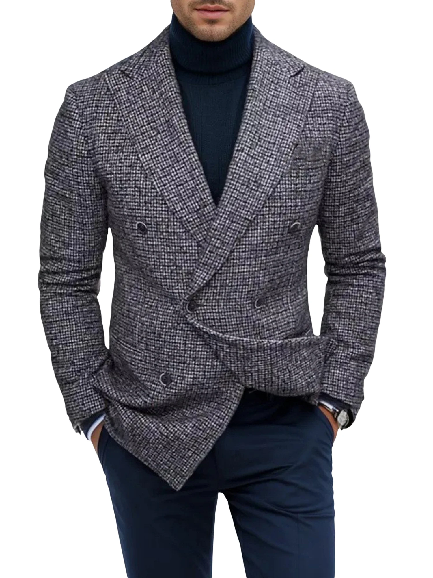 

Men s Autumn Suit Jacket V-Neck Long Sleeve Two Button-Down Houndstooth Pattern Casual Fashion Comfortable Blazer