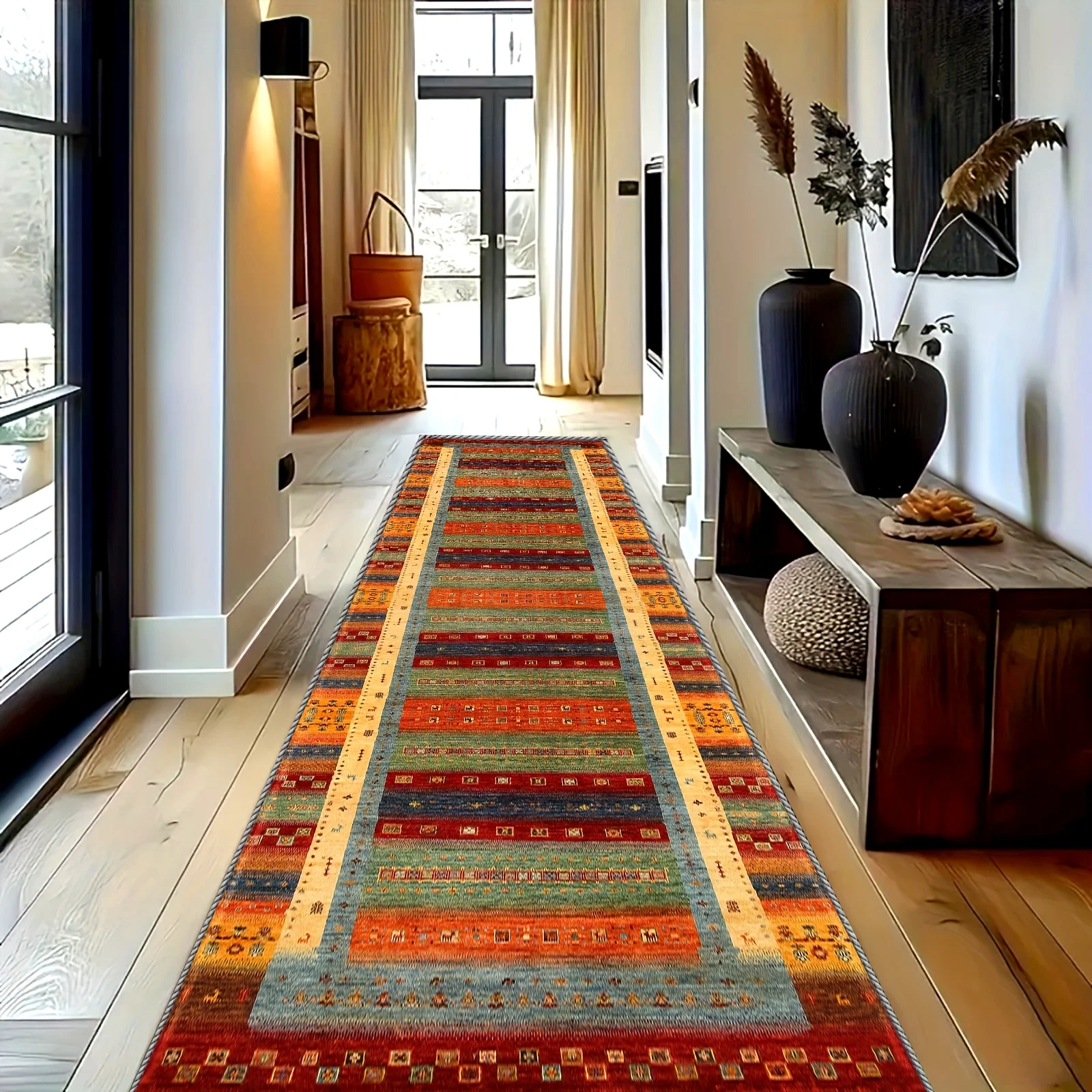 

Moroccan tribal-style hallway rugs, crystal velvet rugs, machine-washable polyester runner rugs, home bedside rugs