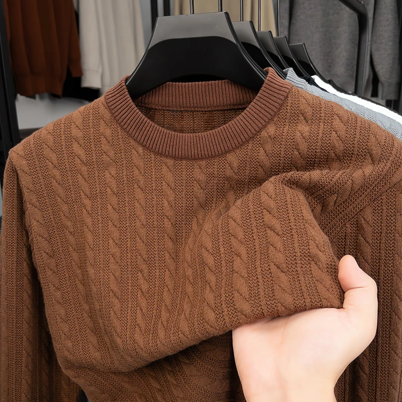Haut de gamme de la mode jacquard col rond pull hommes Designer nouveau classique solide couleur Automne Hiver chaud Casual Knit pull