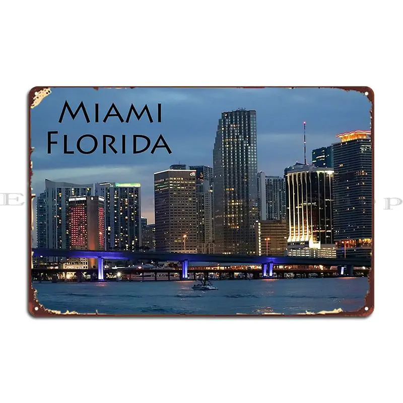 Miami Florida Metal Sign Cinema Wall Decor Vintage Print Plaques Tin Sign Poster