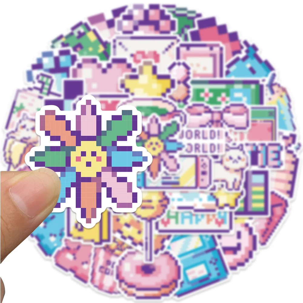 45pcs Pixel Pink Stickers For Scrapbook Laptop Ipad Stationery Cute Sticker Aesthetic Scrapbooking Material Craft Supplies