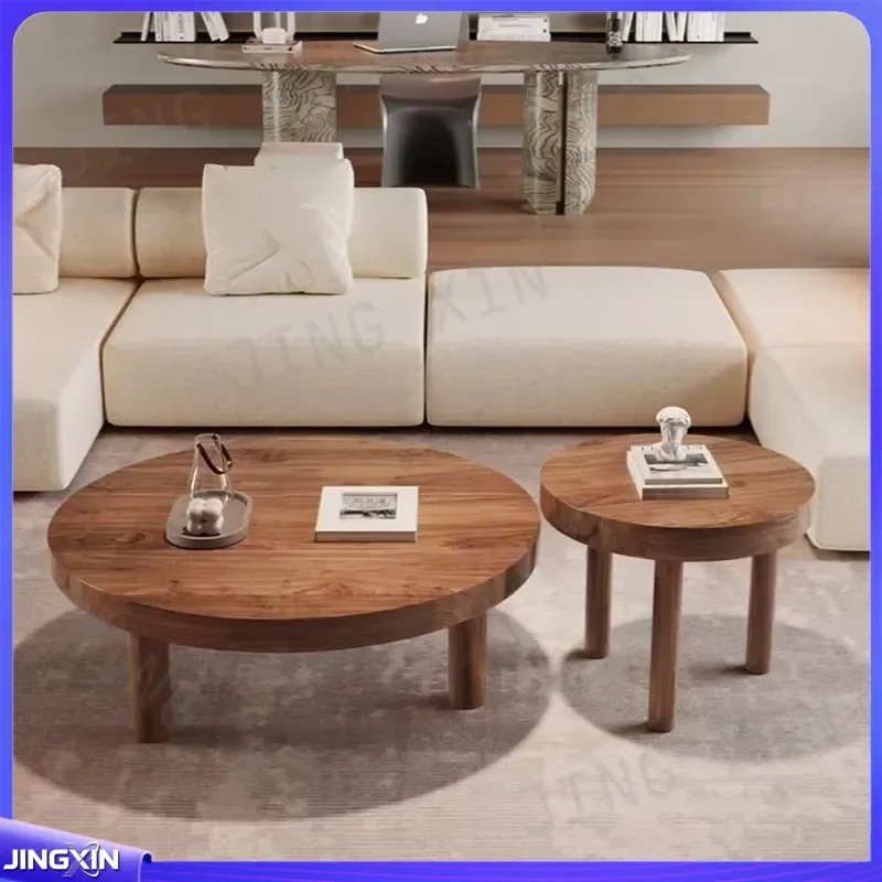Custom for Round Wooden Coffee Table Retro Log Side Table Small Tea Table Living Room Bay Window Furniture Kung Fu Tea Desk