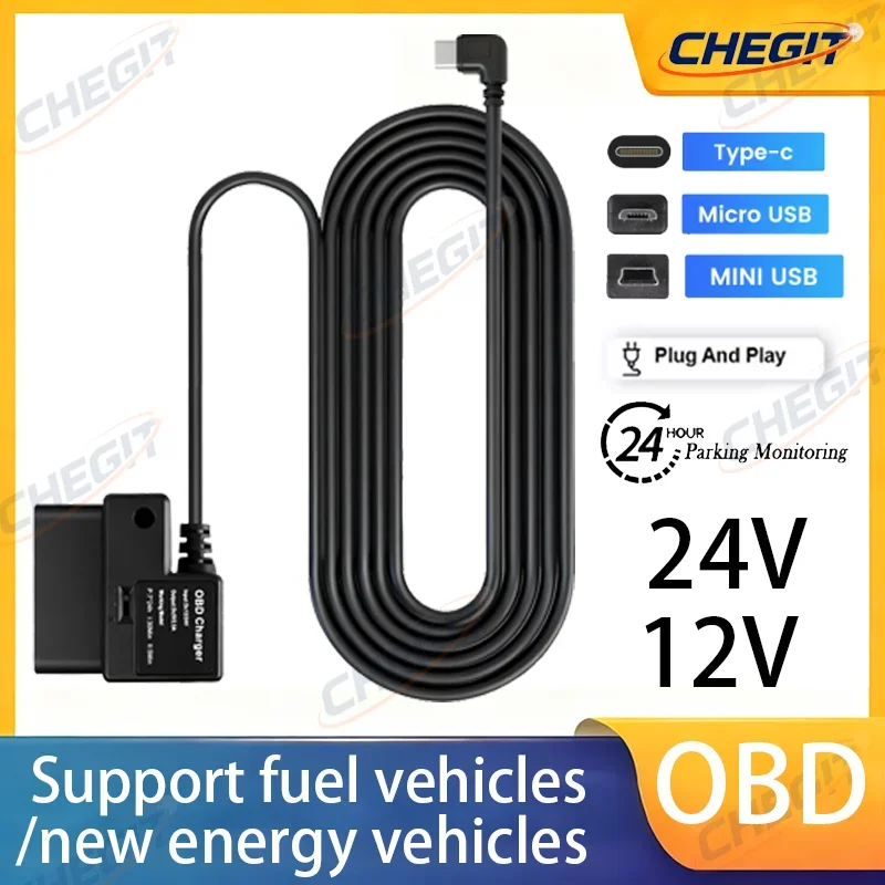 Car Dash Cam Hardwire Kit Buck Line OBD to USB Adapter Cable Dashcam Mirror CarPlay Monitor DVR Charger for 24 Hours Parking Mon