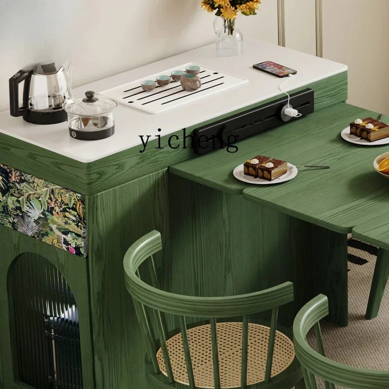 

b18retractable dining table Solid wood island dining table Integrated folding dining Multifunctional tea table