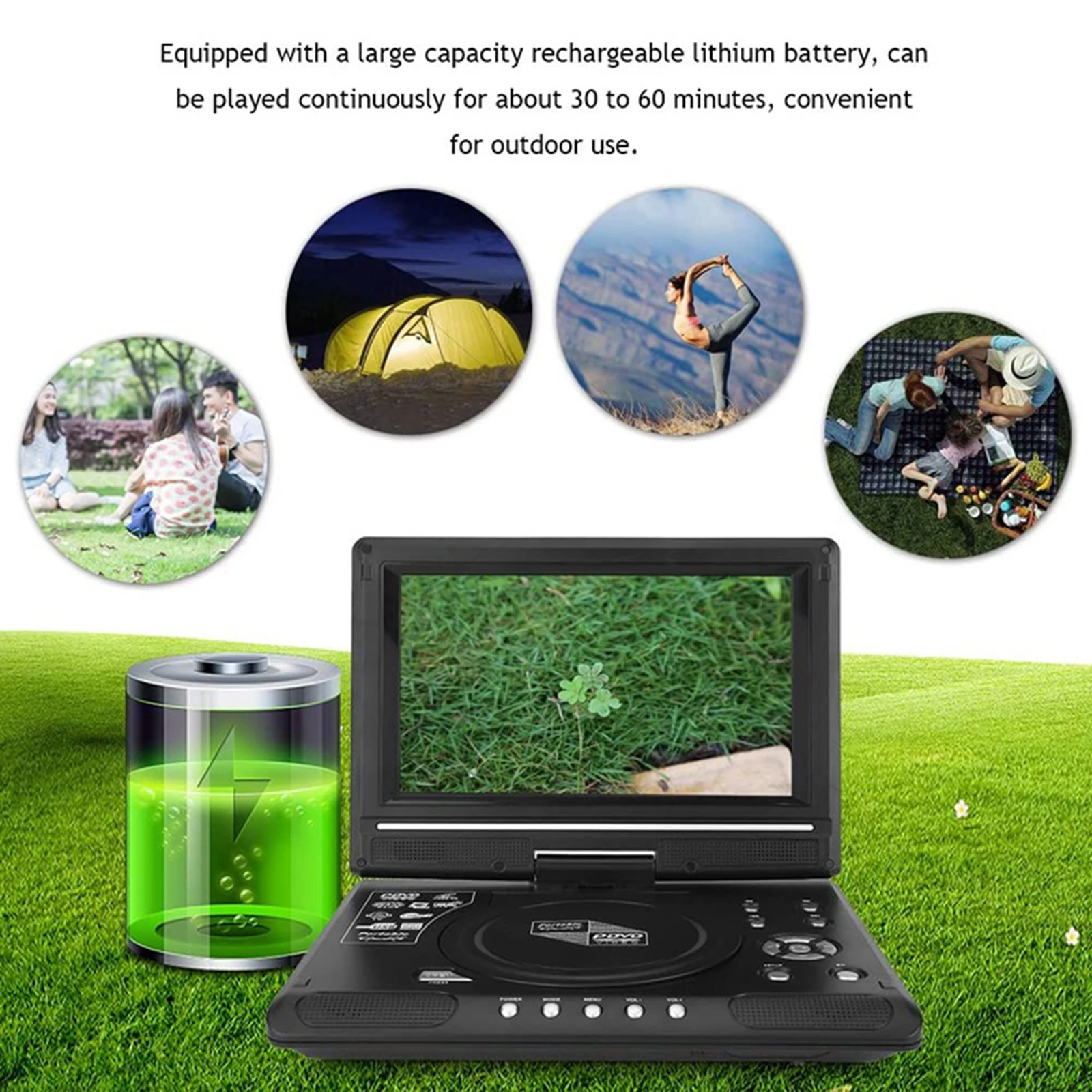 9.8 بوصة 16:9 شاشة عريضة 270 °   شاشة LCD قابلة للدوران، مشغل DVD لتلفزيون السيارة المنزلي، محمول VCD مدمج، عارض MP3 مع وظيفة الألعاب
