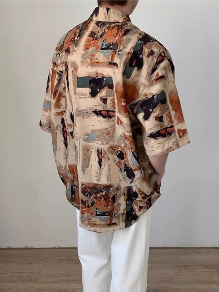 Retro Stylish Tie Dye Relaxed Fit Short Sleeve Blouse for Men and Women Instagram Lightweight Cardigan Summer Fashion Wear