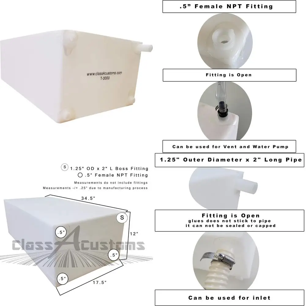 Tanque de almacenamiento de agua fría y gris para vehículos recreativos, capacidad de 30 galones, diseño estriado para uso en concesión de vehículos recreativos