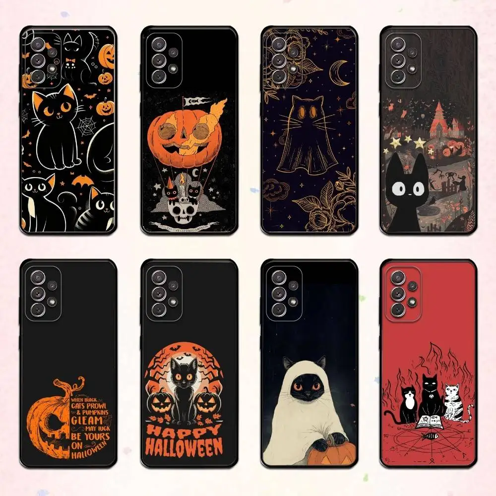 

Funny H-Halloween B-Black Cat Phone Case For Samsung S 25,24,23,22,30,21,10,9,Ultra,Plus,Lite,FE,4,5 G Soft Black Case
