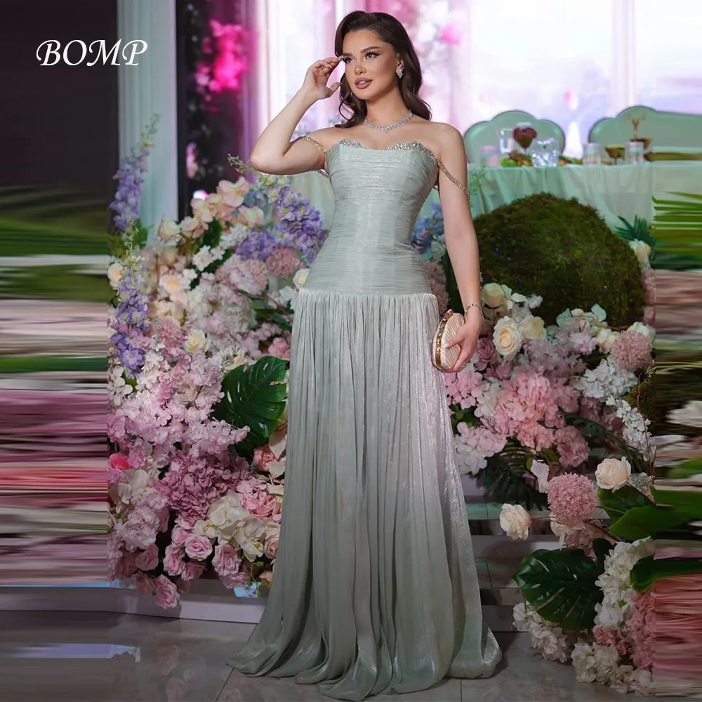 BOMP Sparkly Saliegroene Avondjurk Sweetheart Kleurrijke Kristallen A-lijn Amerikaanse Vrouw Prom Gown Bruiloft Jurken Aangepast