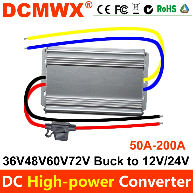 DCMWX car 36V48V60V72V step-down to 12V 24V voltage regulator DC to DC buck power supply step-down transformer 50A 80A 100A 200A