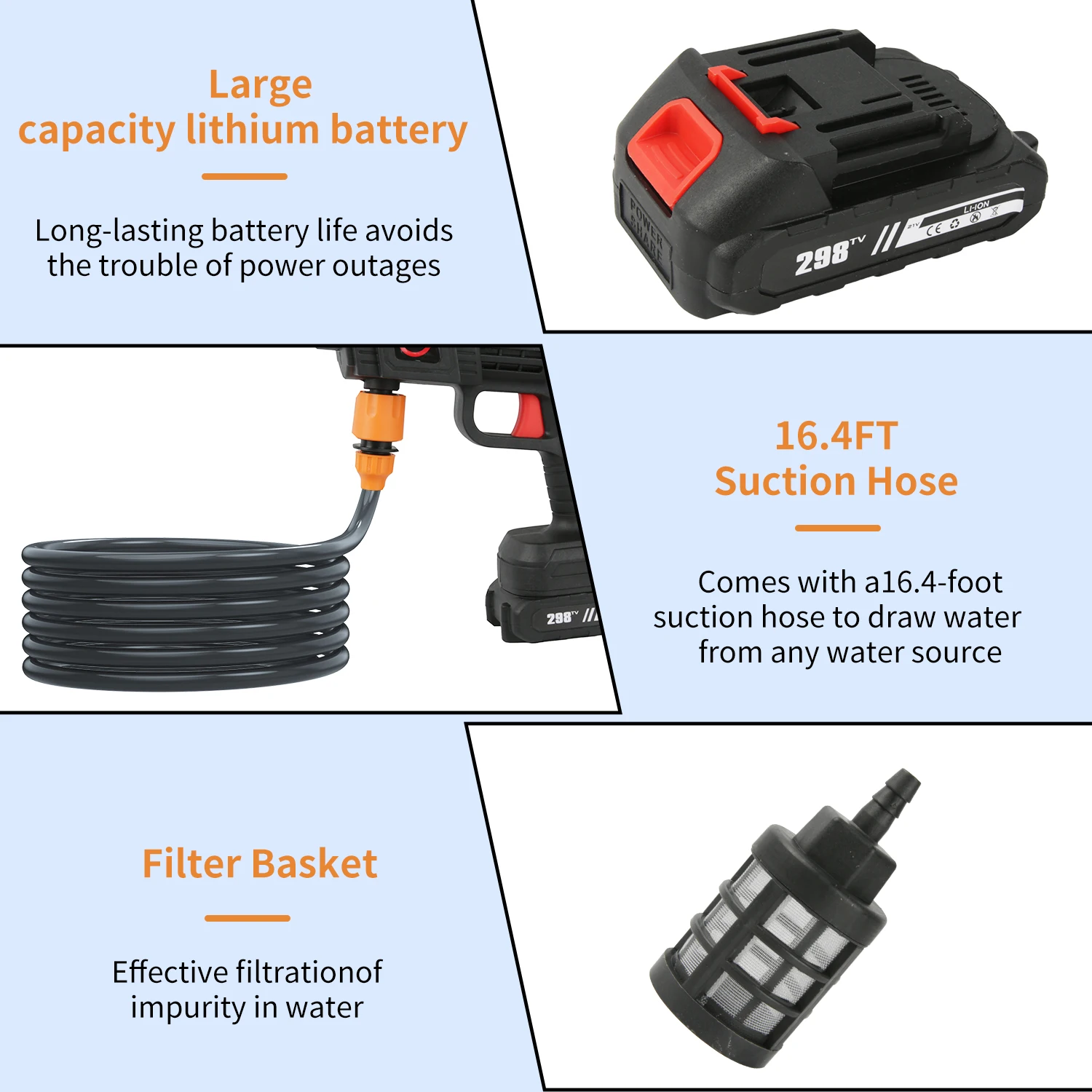 50 Bar Kabellose Hochdruck-Autowaschpistole Kompatibel mit Makita 21V Batterien 10-Meter Sprühreichweite Ideal für Autos und Gärten – Detail 9