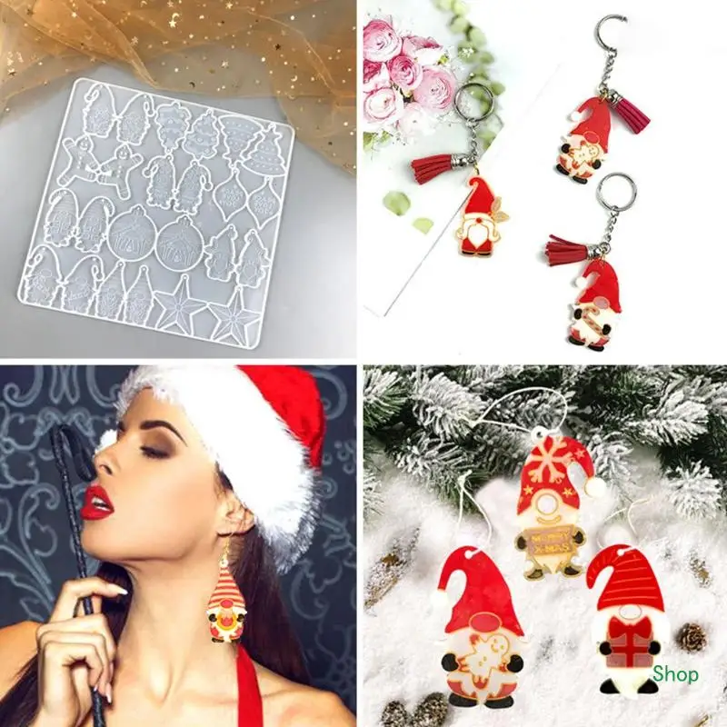Dropship Christmas Earrings Epoxy Resin Mold Xmas Ear Danglers Pendants Silicone Mould