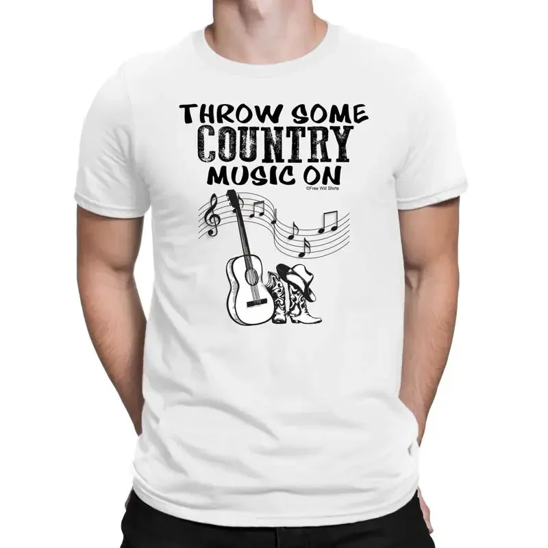 Mens Quality T Shirt Throw Some Country Music On Cowboy Western Guitar Folk West