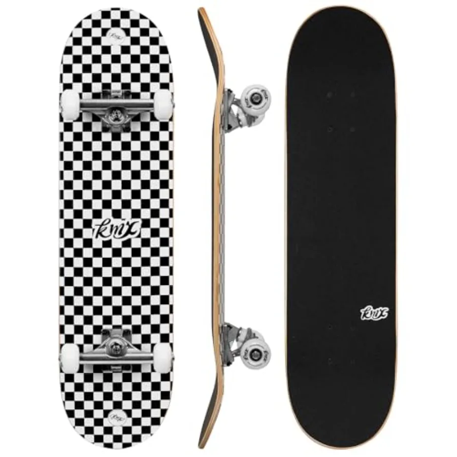 

Complete Skateboard for Beginners 7-Layer Canadian Maple Double Kick Concave Deck in Black with Aluminum Alloy Trucks for Boys