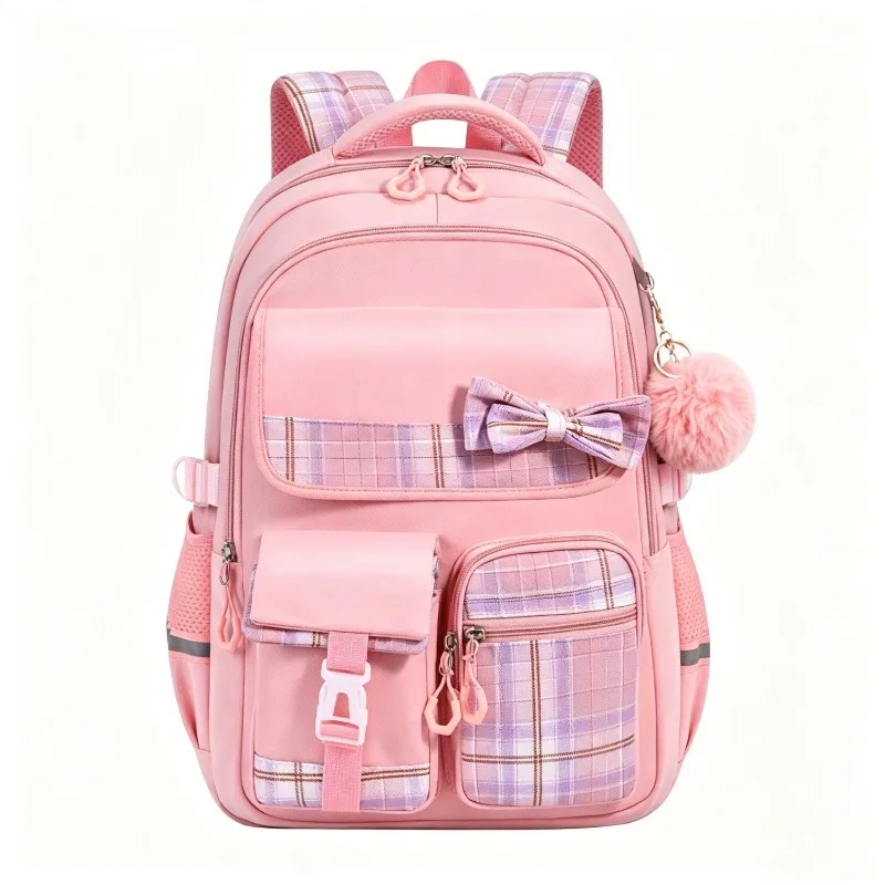3pcs/set School Backpack for Girls Bookbag Elementary Middle School Bags Student Cute Plaid Backpack with Lunch Bag Pencil Bag