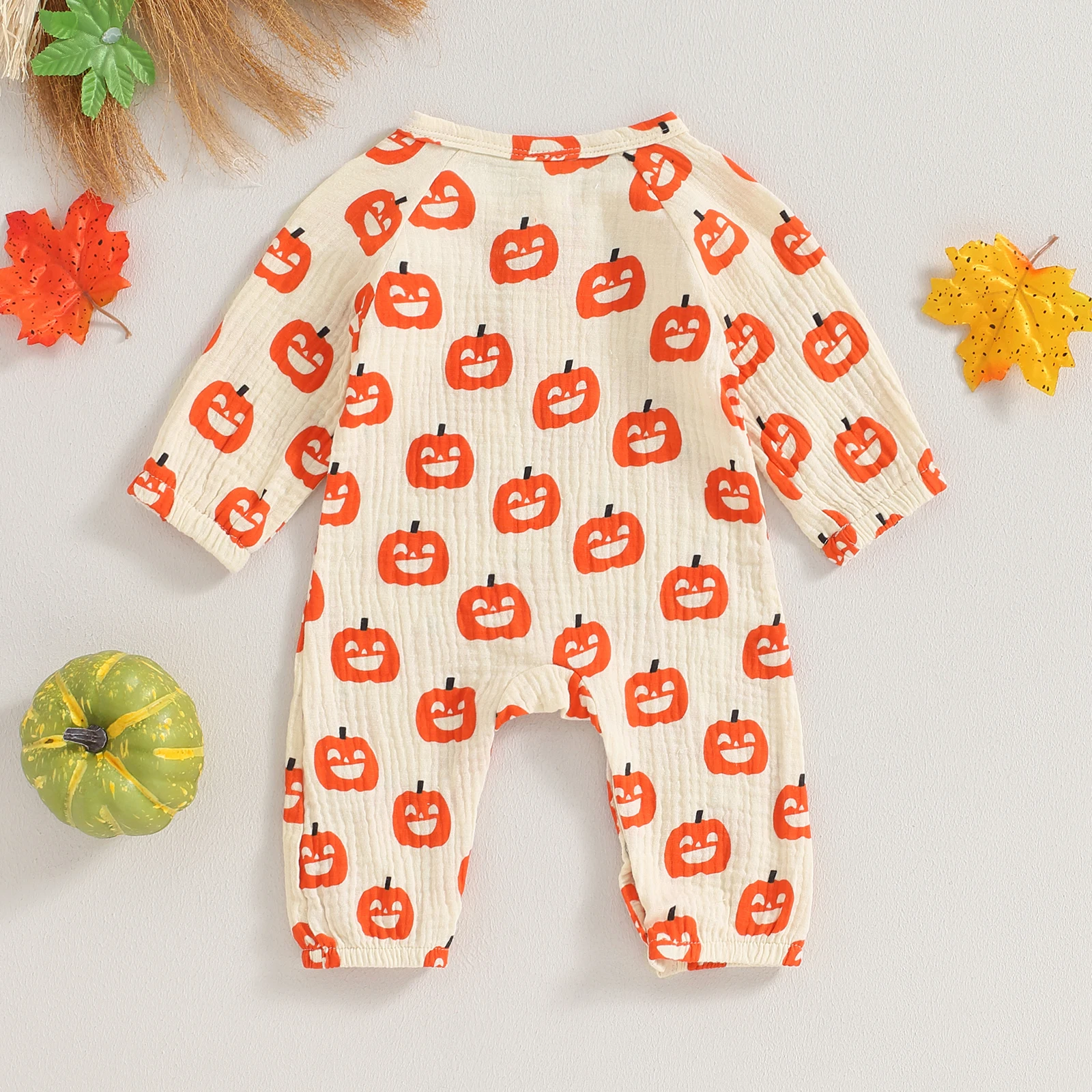 2024 New Toddler Baby Jumpsuit Long Sleeve Crew Neck Pumpkin Bat Print Newborn Romper Halloween Baby Clothes for Girls Boys