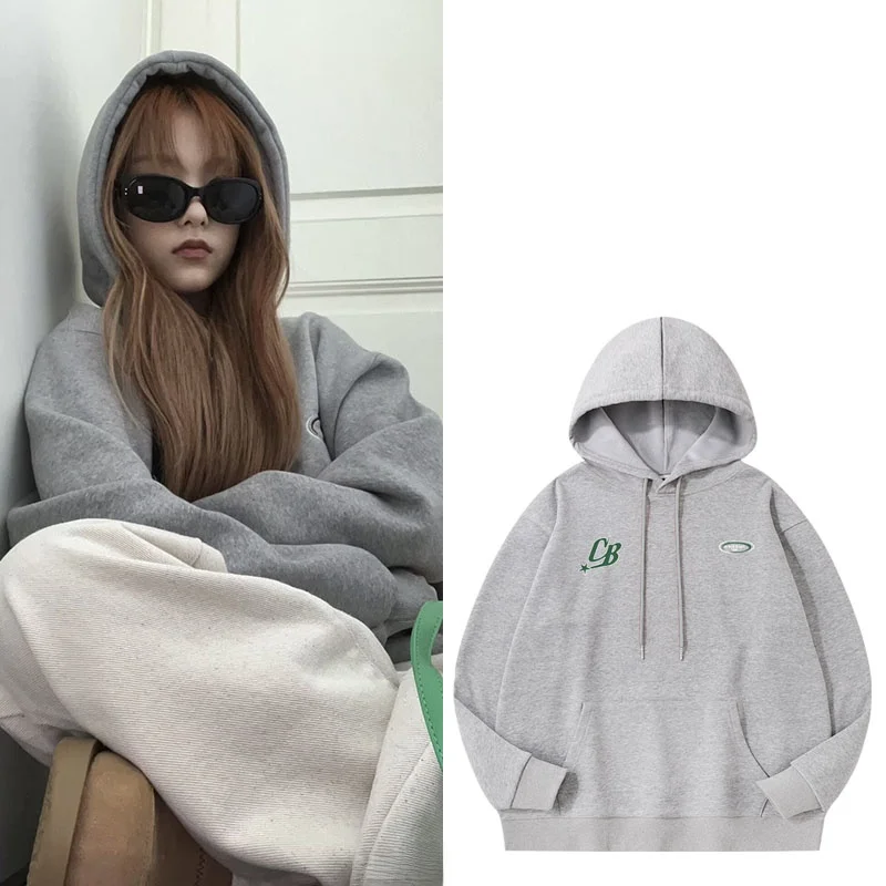 

Новая толстовка NewJeans Haerin свободного кроя с капюшоном и принтом, флисовая, из чистого хлопка, с круглым вырезом, женская модная удобная толстовка-пуловер