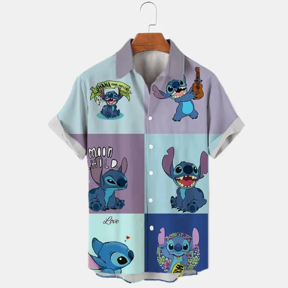 

Miniso 3D Luxury Printed Men's Shirt Disney Stitch Mickey Mouse Hawaiian Shirt Street Fashion Cartoon Men's Casual Fashion Shirt