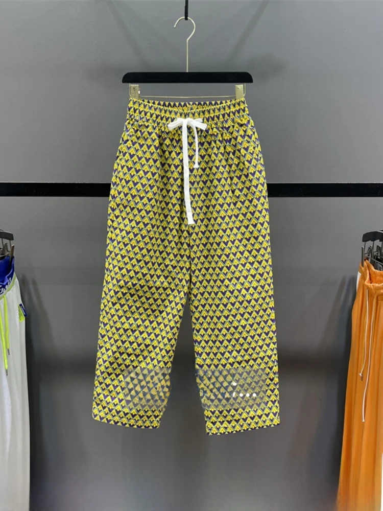 Calças de cintura alta reta perna larga casual estampa floral fena cintura alta etiqueta removida crimento confortável...