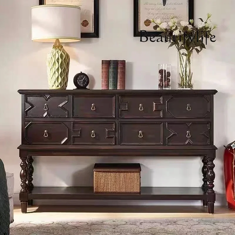 

N American Country Simple Solid Wood Entrance Cabinet Living Room Home European Retro Dining Side Storage Cabinet