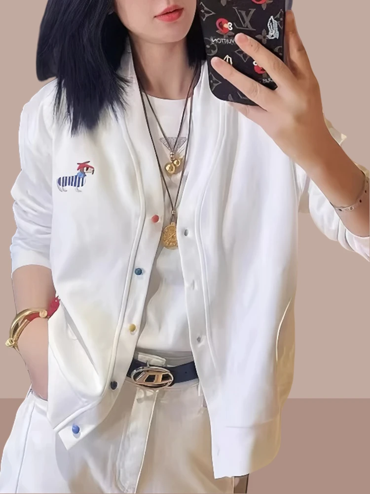 

Корейский женский кардиган с вышивкой и цветовыми блоками, весна-осень, новая модная коллекция, антивозрастной эффект, на пуговицах, открытый фасон, универсальный.