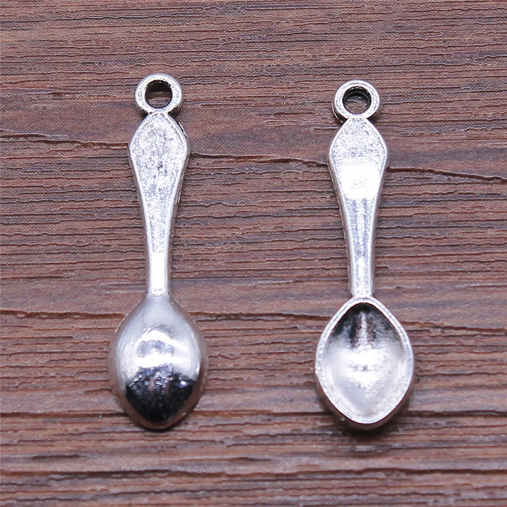 300pcs Small Spoon Charms DIY Metal Jewelry Making Antique Silver Color 7x26mm