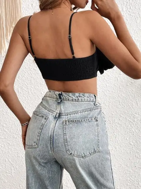 

2025 New Personalized Elastic Decal Women Sexy Black Vest 3D Three-Dimensional Flower Decal Round Neck Sleeveless Suspender Top