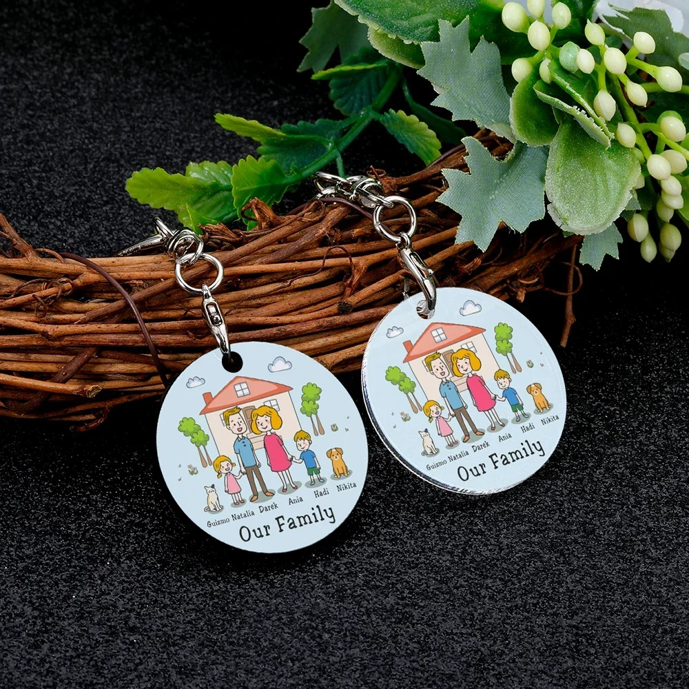 Cute Family Keychain Personalized Family Name Gifts For Parents Children Presents Engraved Families Member Gift Acrylic Keyrings