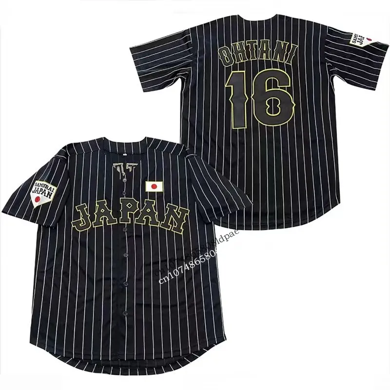 Baseball Jersey Japan 16 OHTANI Oversize Outdoor Sportswear Embroidery Sewing White Stripes Black Hip Hop High Street T-Shirts