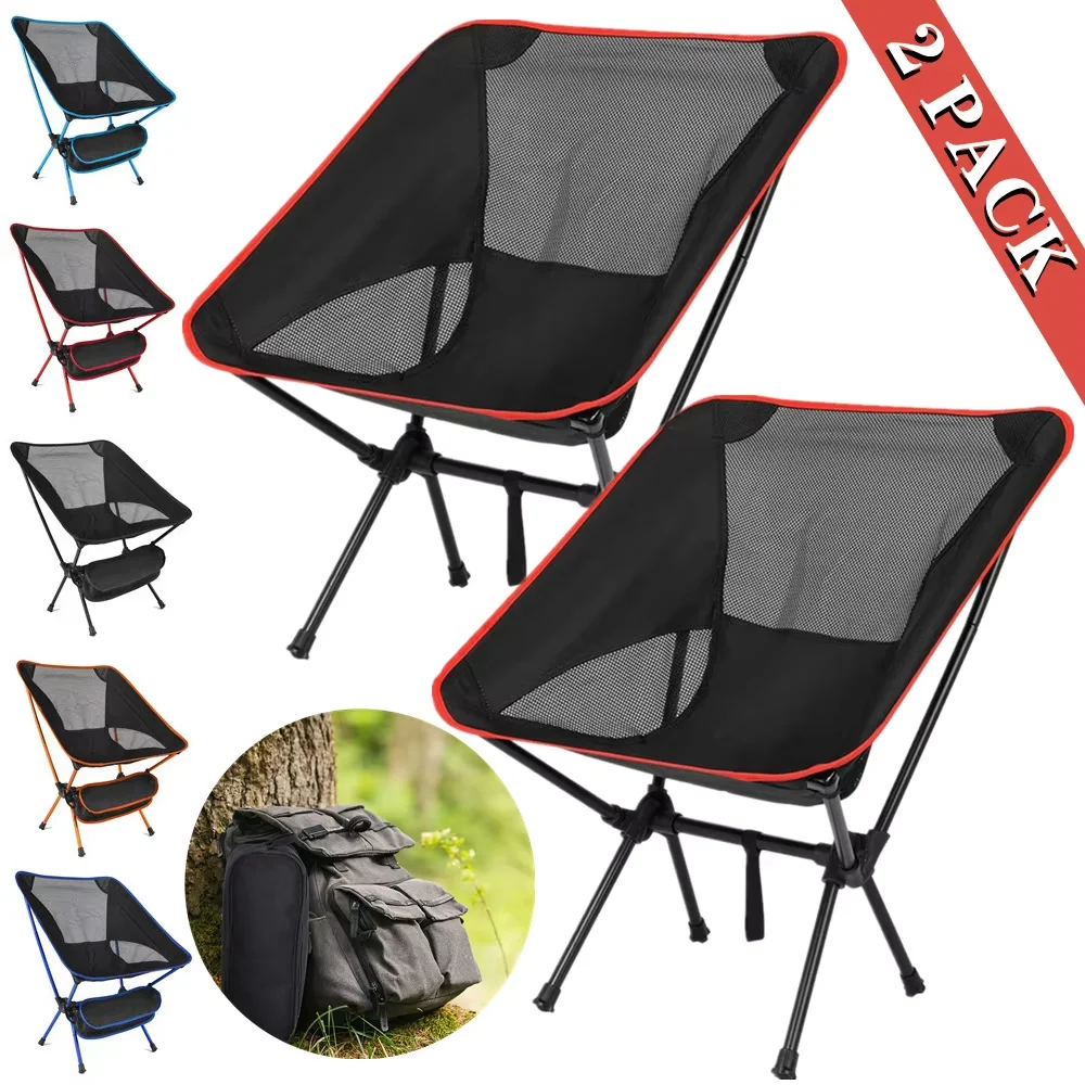 2-Pcs Ultralight Camping Chair, Portable Folding Chair Seat for Travel Outdoor Camping Foldable Stool Beach Fishing Picnic Chair