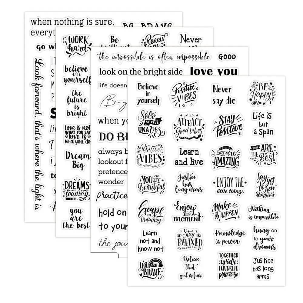 105pcs Inspirational Phrase English Phrase Stickers Waterproof Decorative Stickers Words Label Black Scrapbook Material