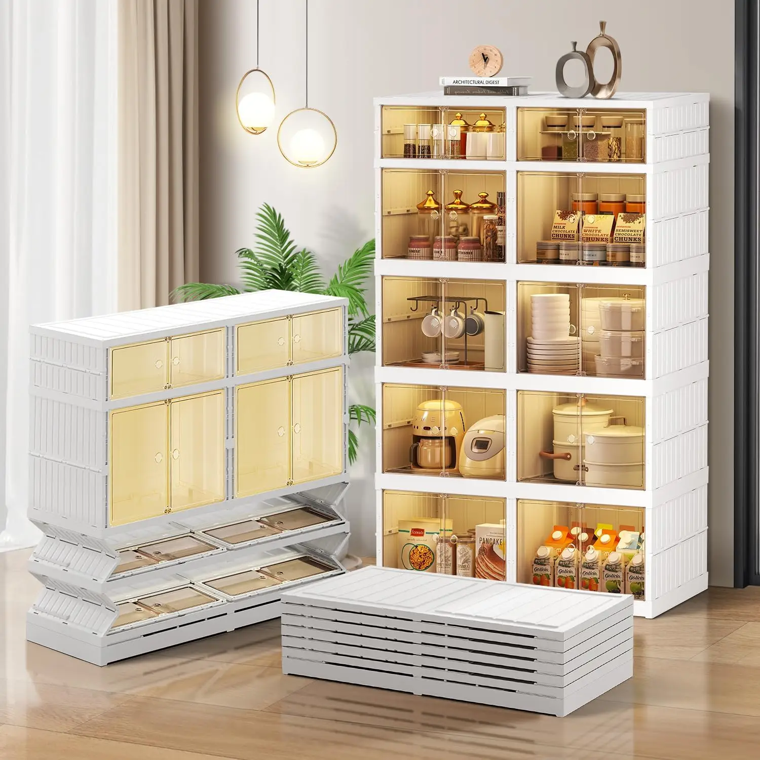 

Modern Design Foldable PP Storage Cabinet for Home No-Installation Rectangle Wardrobe with Clothes Toys Children's Stroller Box