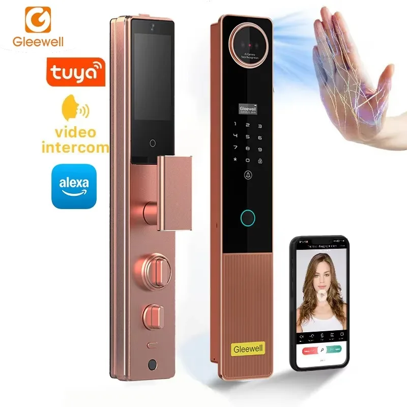 

Оригинальный производитель OEM ODM: Умный дверной замок с распознаванием вен ладони, 3D-лица и отпечатков пальцев, видеодомофон и камера (совместим с Alexa)