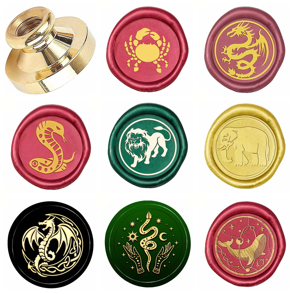 Leão, caranguejo, cobra, elefante, dragão selo de cera retro selo de cera de vedação coleção de animais 25mm cabeça de latão removível para enve