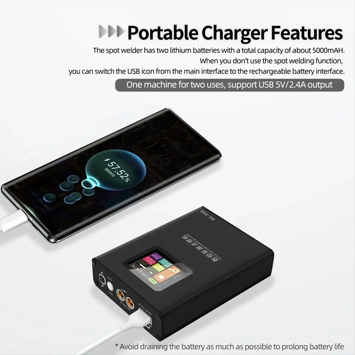 L63A New -958 Portable CNC Spot Welder Color Screen 2.1A Fast Charge for Phones Battery Pack Welding USB 5V/2.4A Output