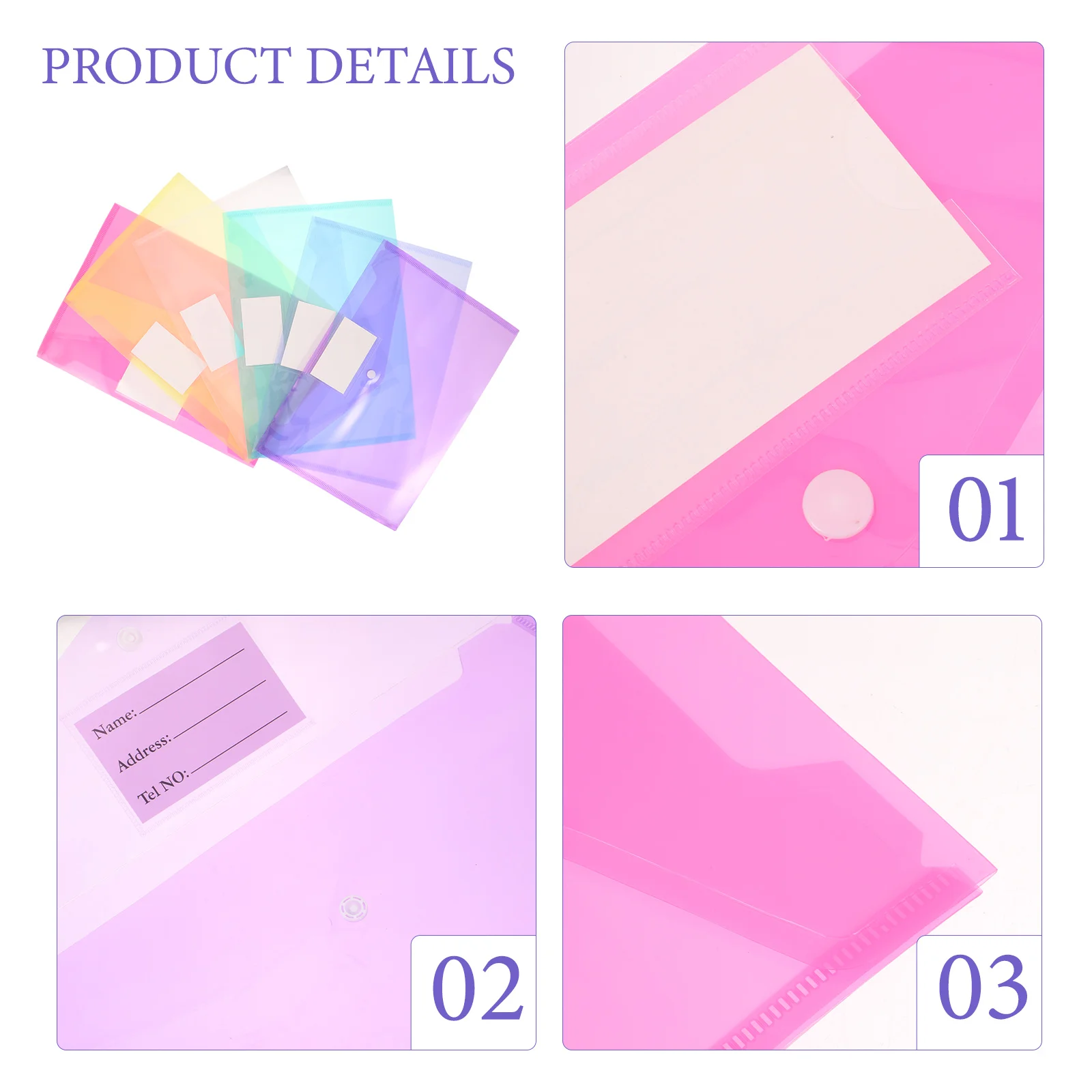 

6 Pcs File Folder Document Bags Transparent A4 Waterproof Organizers with 11 Holes Snap Button for Office Storage