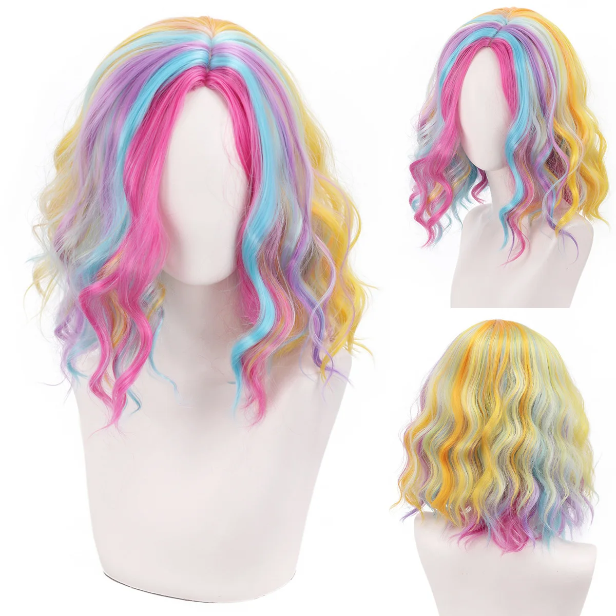 Cross Border Women's Side Split Corrugated Corn Perm Long Curly Hair Multi-Color Wig